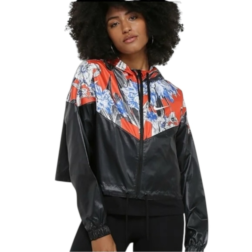 Nike Hyper Femme Windrunner Jacket Black Floral Zip Cropped Lightweight Small